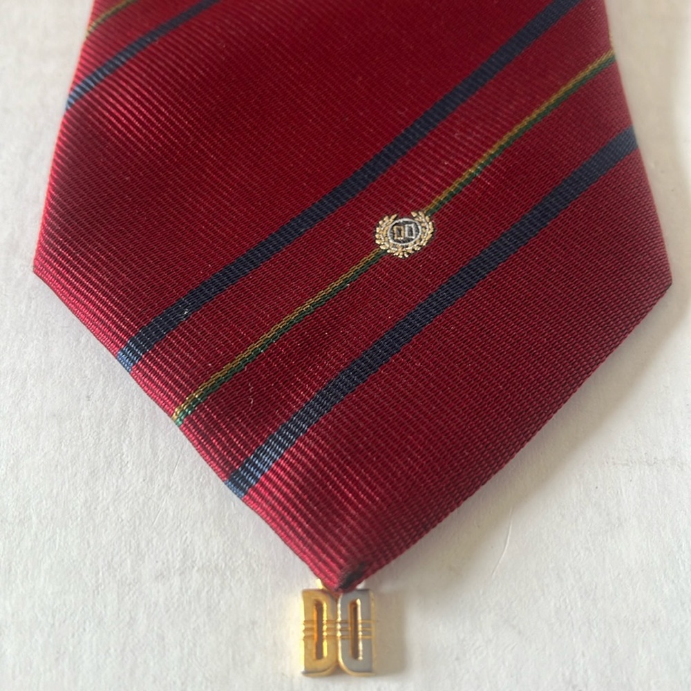 DAKS London Red & Blue Striped Silk Tie with DAKS Logo